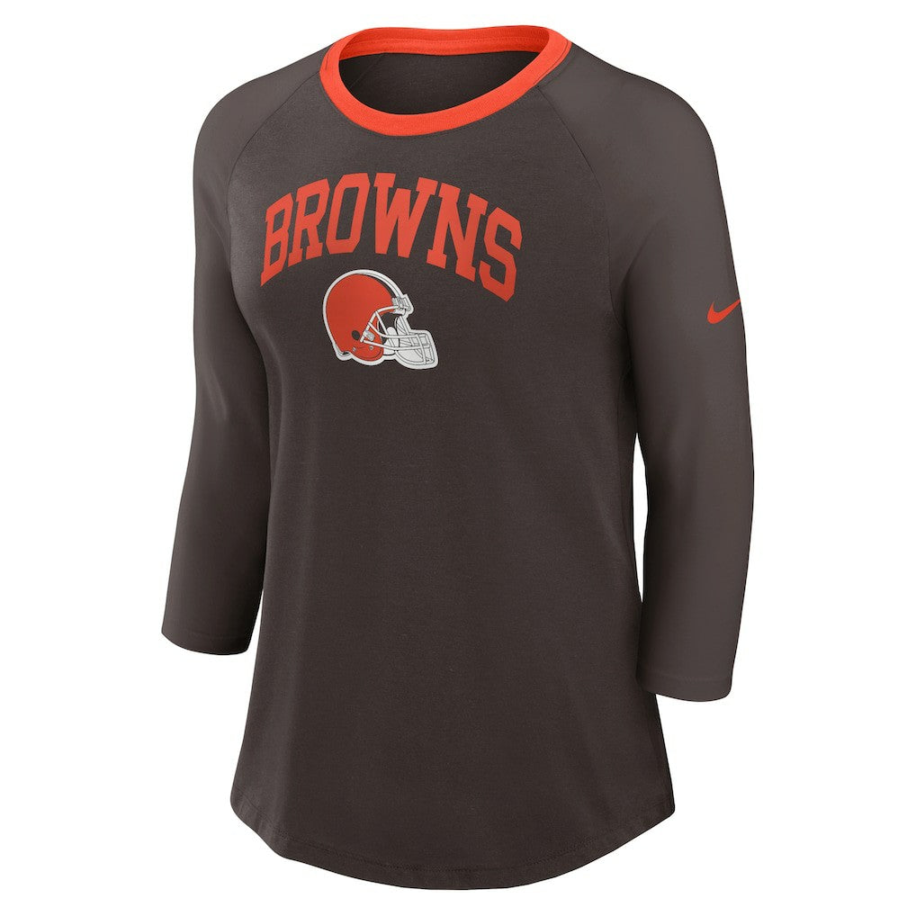 Cleveland Browns Women's 3/4 Sleeve Raglan Fashion Top Brown | Nike for Sale