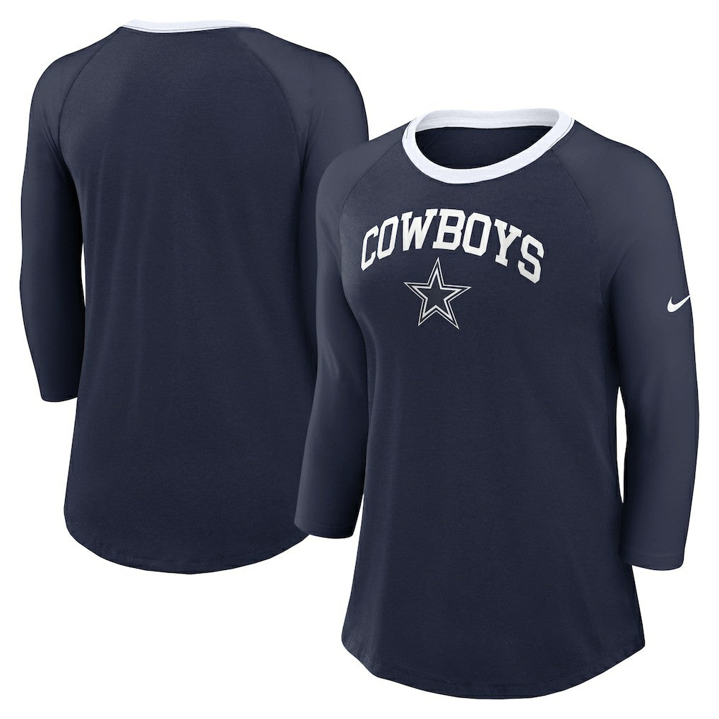Dallas Cowboys Women's 3/4 Sleeve Raglan Fashion Top Navy | Nike for Sale