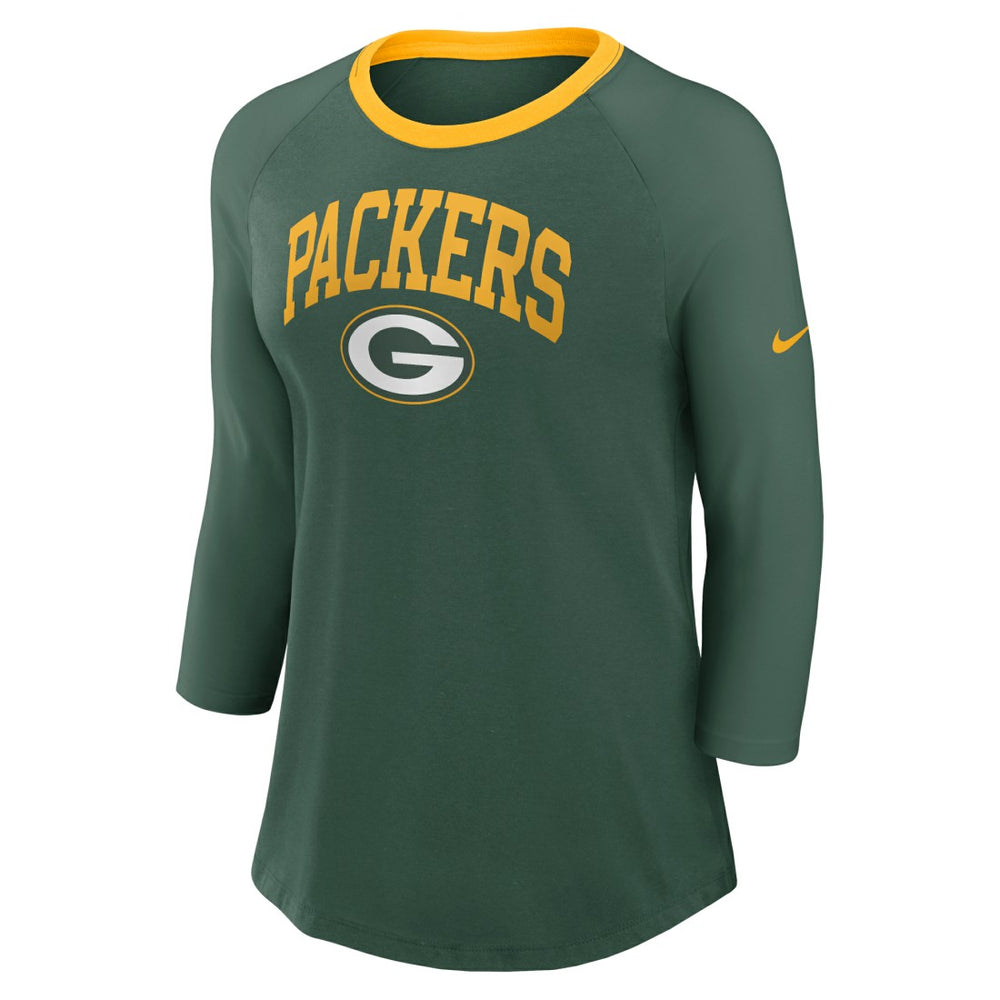 Green Bay Packers Women's 3/4 Sleeve Raglan Fashion Top Green | Nike for Sale