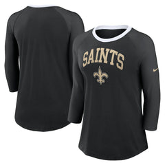New Orleans Saints Women's 3/4 Sleeve Raglan Fashion Top Black | Nike for Sale