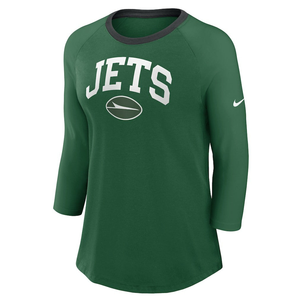 New York Jets Women's 3/4 Sleeve Raglan Fashion Top Green | Nike for Sale
