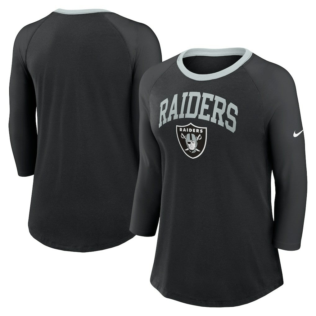 Las Vegas Raiders Women's 3/4 Sleeve Raglan Fashion Top Black | Nike for Sale