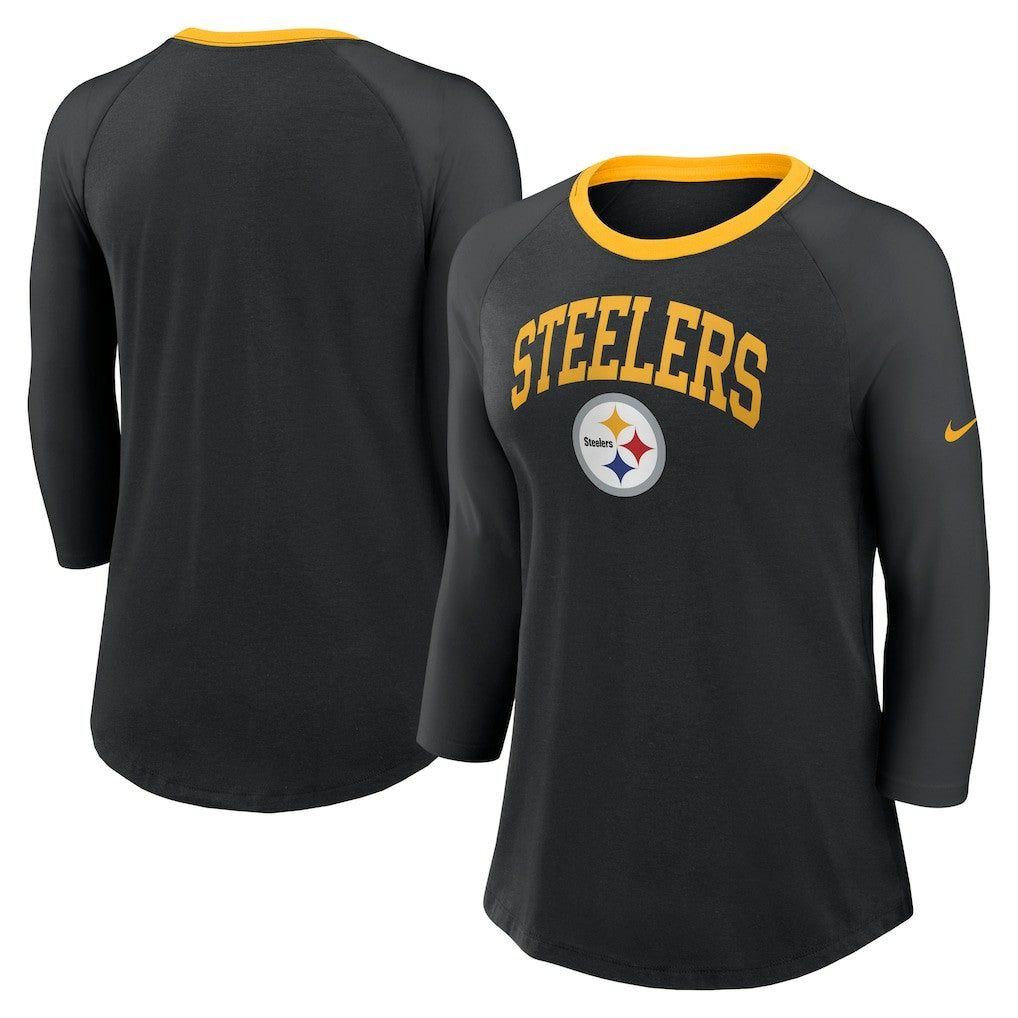 Pittsburgh Steelers Women's 3/4 Sleeve Raglan Fashion Top Black | Nike for Sale