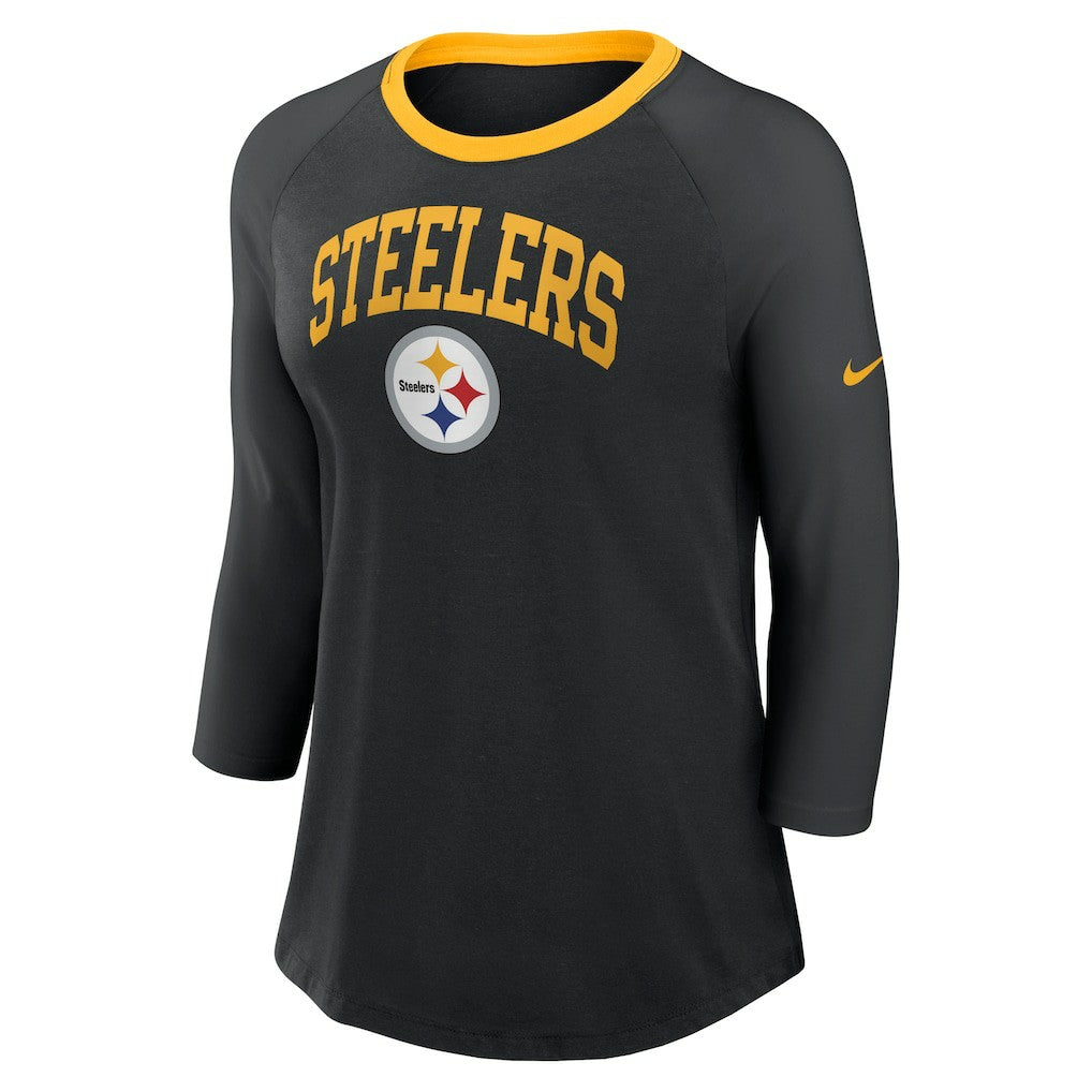 Pittsburgh Steelers Women's 3/4 Sleeve Raglan Fashion Top Black | Nike for Sale