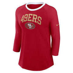 San Francisco 49ers Women's 3/4 Sleeve Raglan Fashion Top Scarlet | Nike for Sale