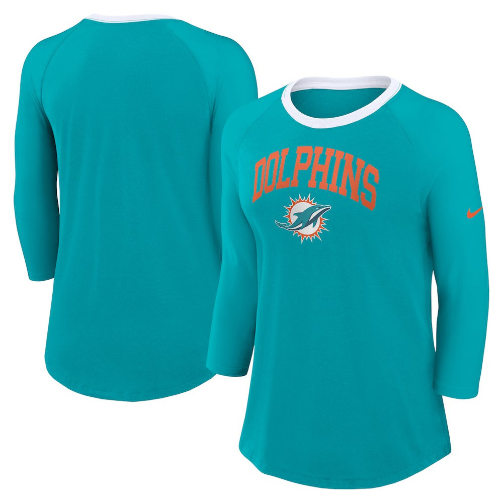 Miami Dolphins Women's 3/4 Sleeve Raglan Fashion Top Aqua | Nike for Sale