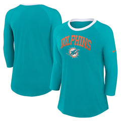 Miami Dolphins Women's 3/4 Sleeve Raglan Fashion Top Aqua | Nike for Sale
