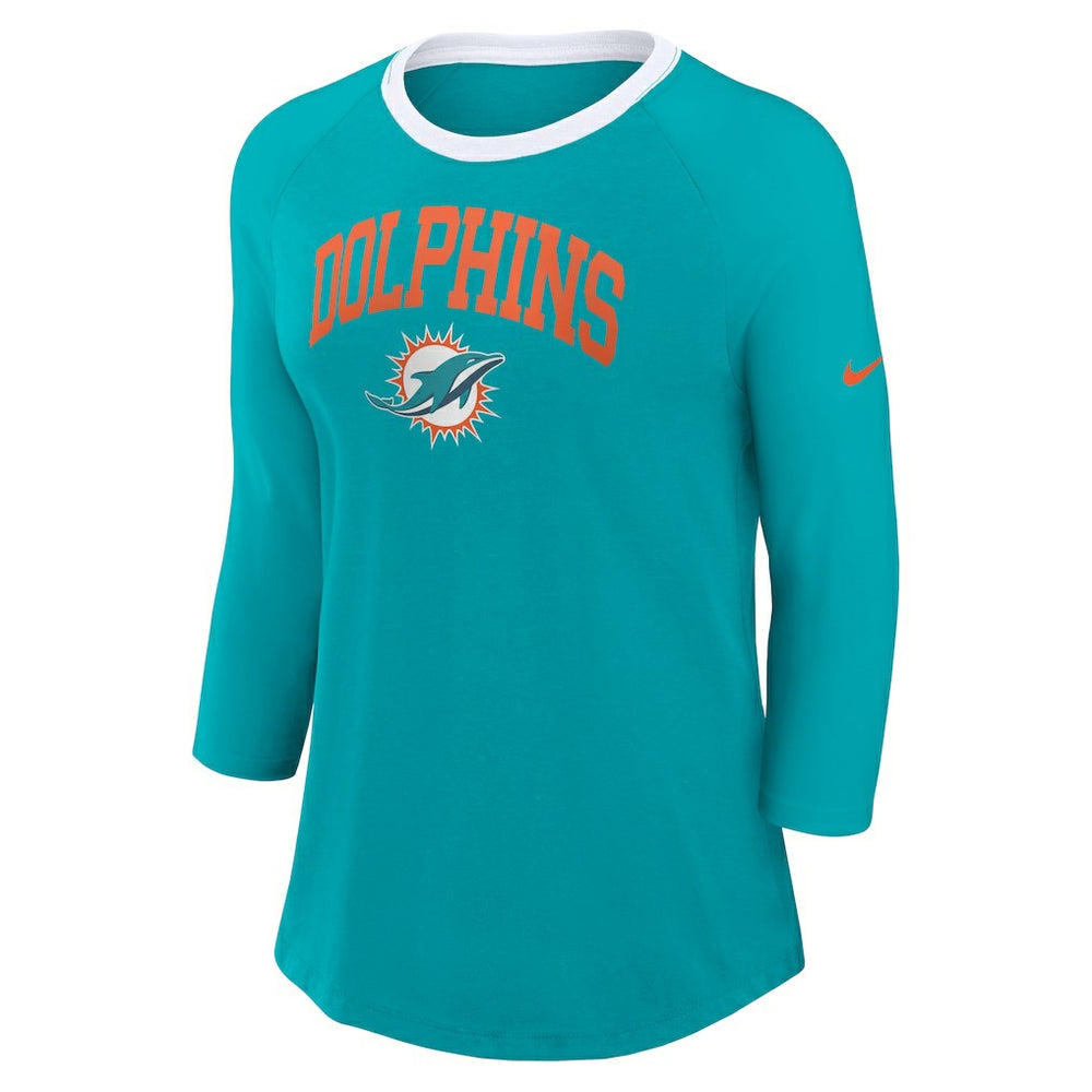 Miami Dolphins Women's 3/4 Sleeve Raglan Fashion Top Aqua | Nike for Sale