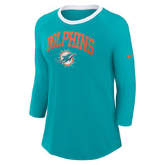 Miami Dolphins Women's 3/4 Sleeve Raglan Fashion Top Aqua | Nike for Sale