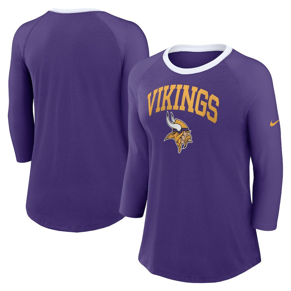 Minnesota Vikings Women's 3/4 Sleeve Raglan Fashion Top Purple | Nike for Sale