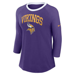 Minnesota Vikings Women's 3/4 Sleeve Raglan Fashion Top Purple | Nike for Sale