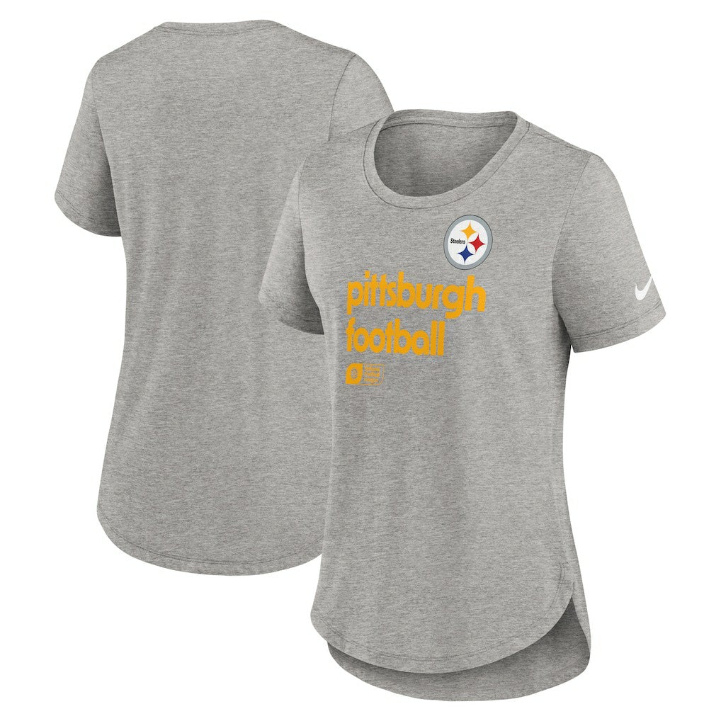 Pittsburgh Steelers Women's Team Shout-Out Tri-Blend T-Shirt Heather Gray | Nike for Sale