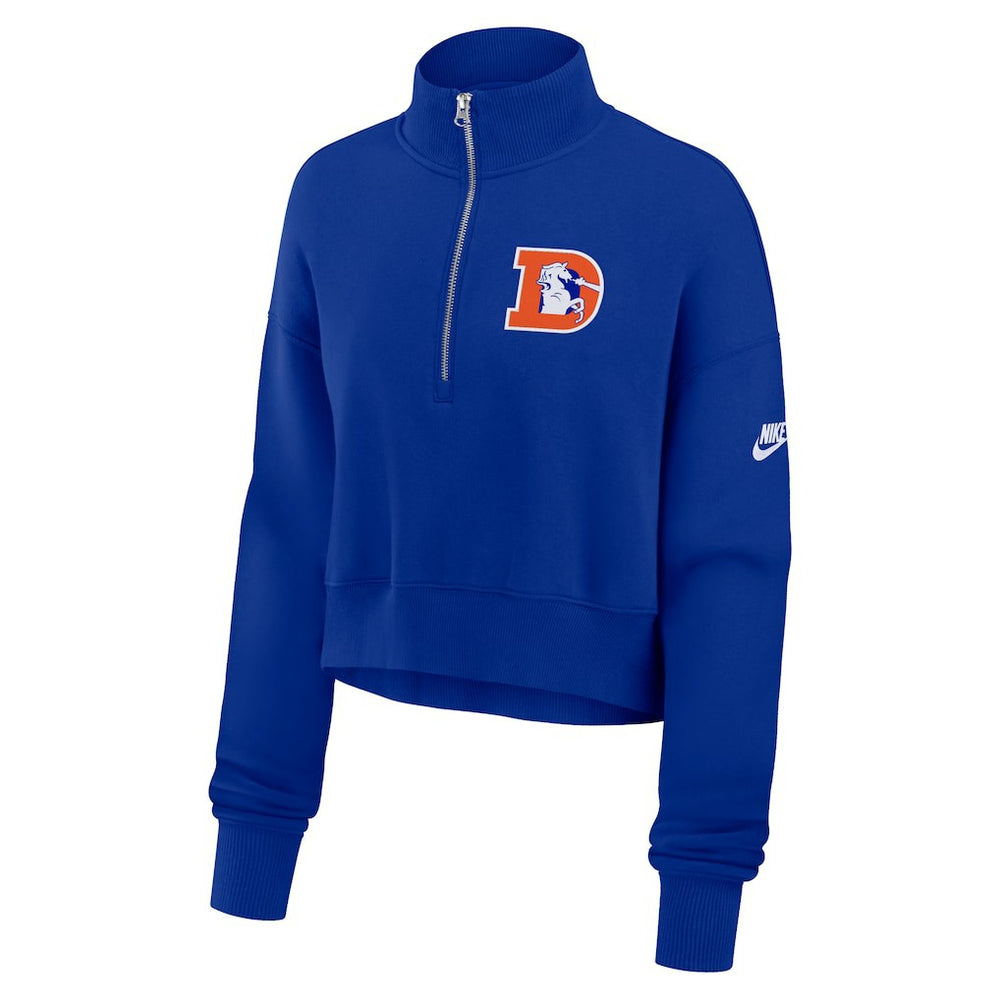 Denver Broncos Women's Rewind Phoenix Half-Zip Sweatshirt Royal | Nike for Sale