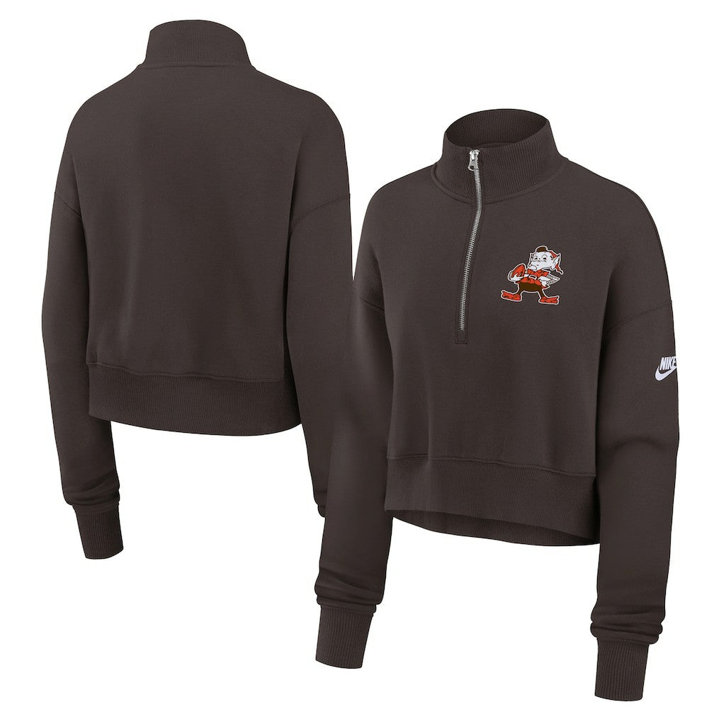 Cleveland Browns Women's Rewind Phoenix Half-Zip Sweatshirt Brown | Nike for Sale