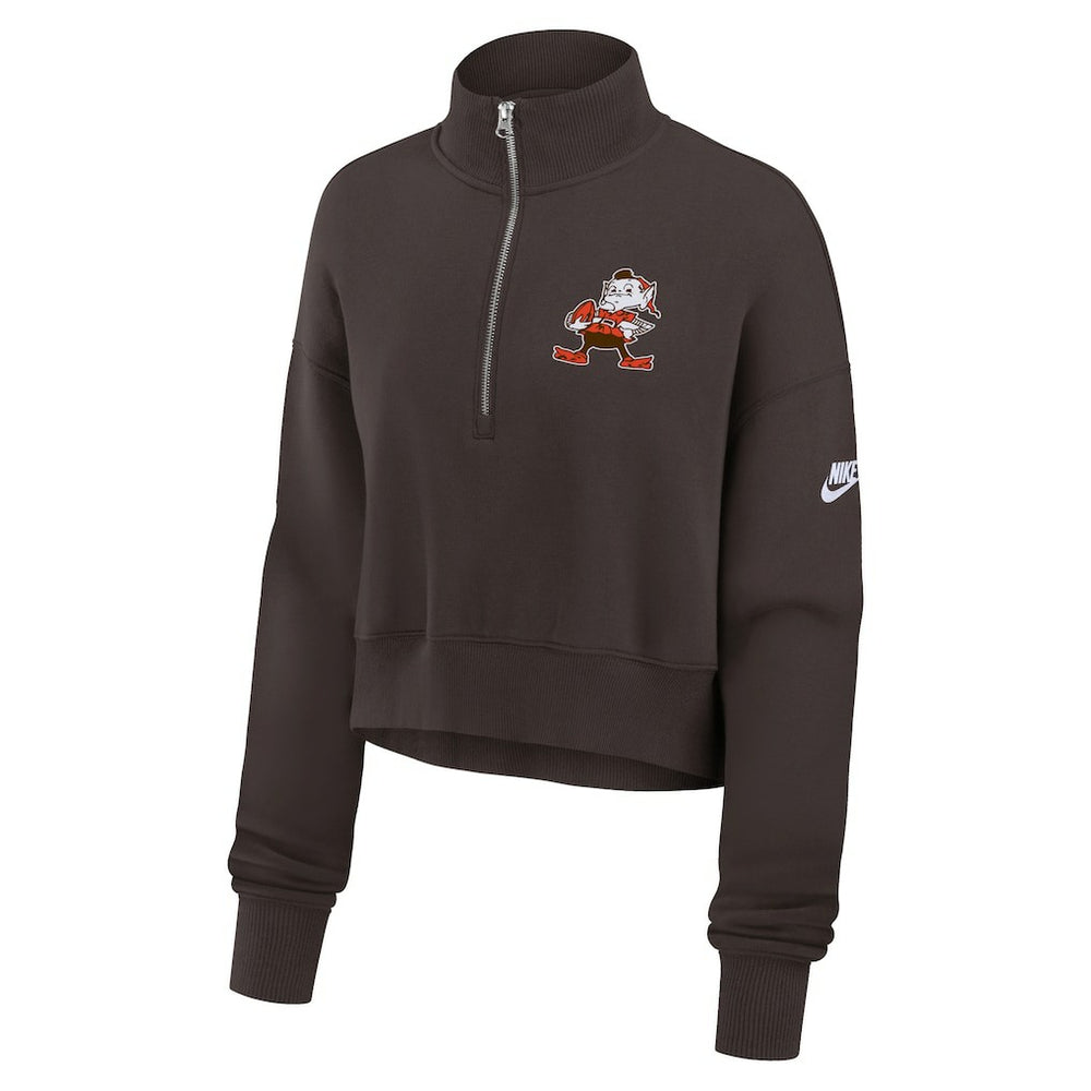Cleveland Browns Women's Rewind Phoenix Half-Zip Sweatshirt Brown | Nike for Sale