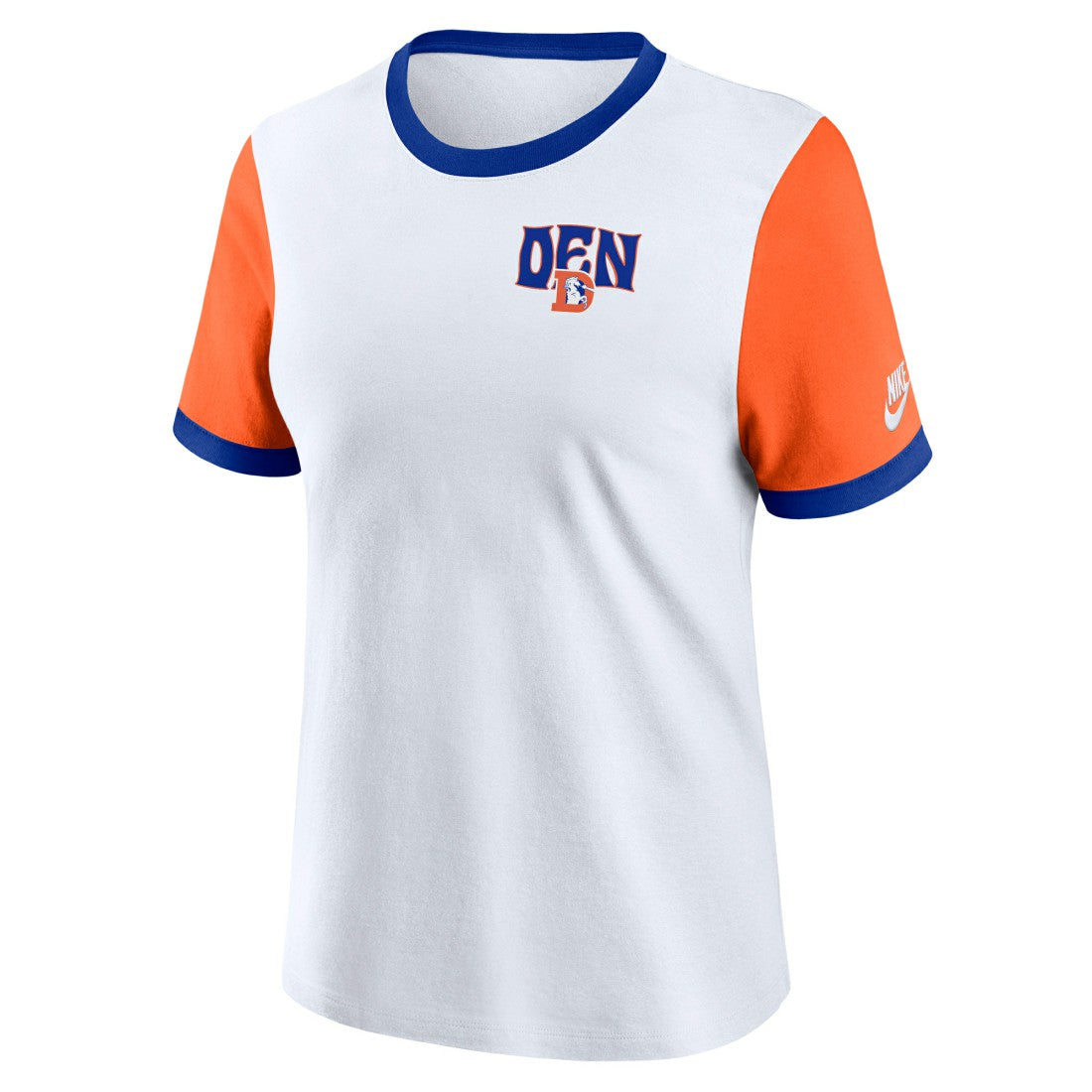 Denver Broncos Women's Rewind Ringer T-Shirt White/Orange | Nike for Sale