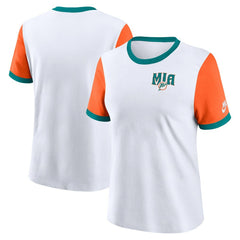 Miami Dolphins Women's Rewind Ringer T-Shirt White/Orange | Nike for Sale