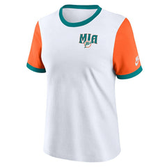 Miami Dolphins Women's Rewind Ringer T-Shirt White/Orange | Nike for Sale