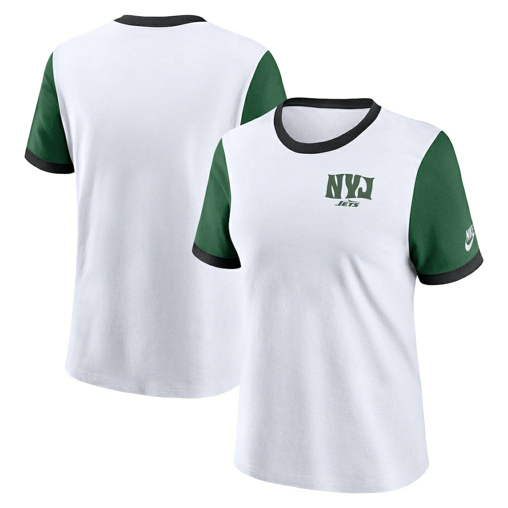 New York Jets Women's Rewind Ringer T-Shirt White/Green | Nike for Sale