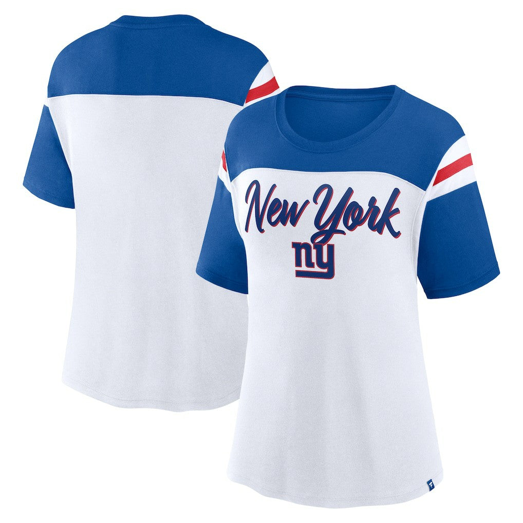 New York Giants Women's Cheer Chant Fashion Crop Top White/Royal | Fanatics