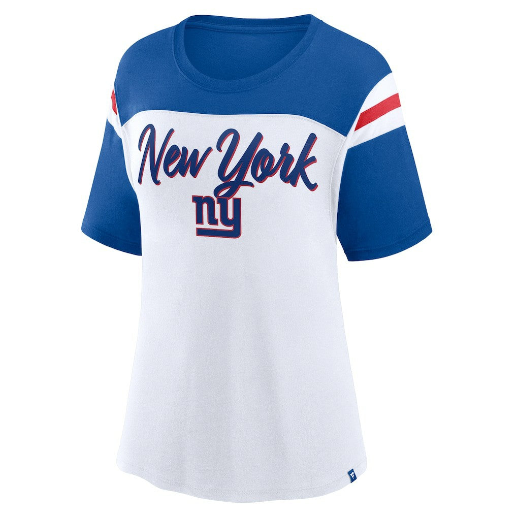 New York Giants Women's Cheer Chant Fashion Crop Top White/Royal | Fanatics