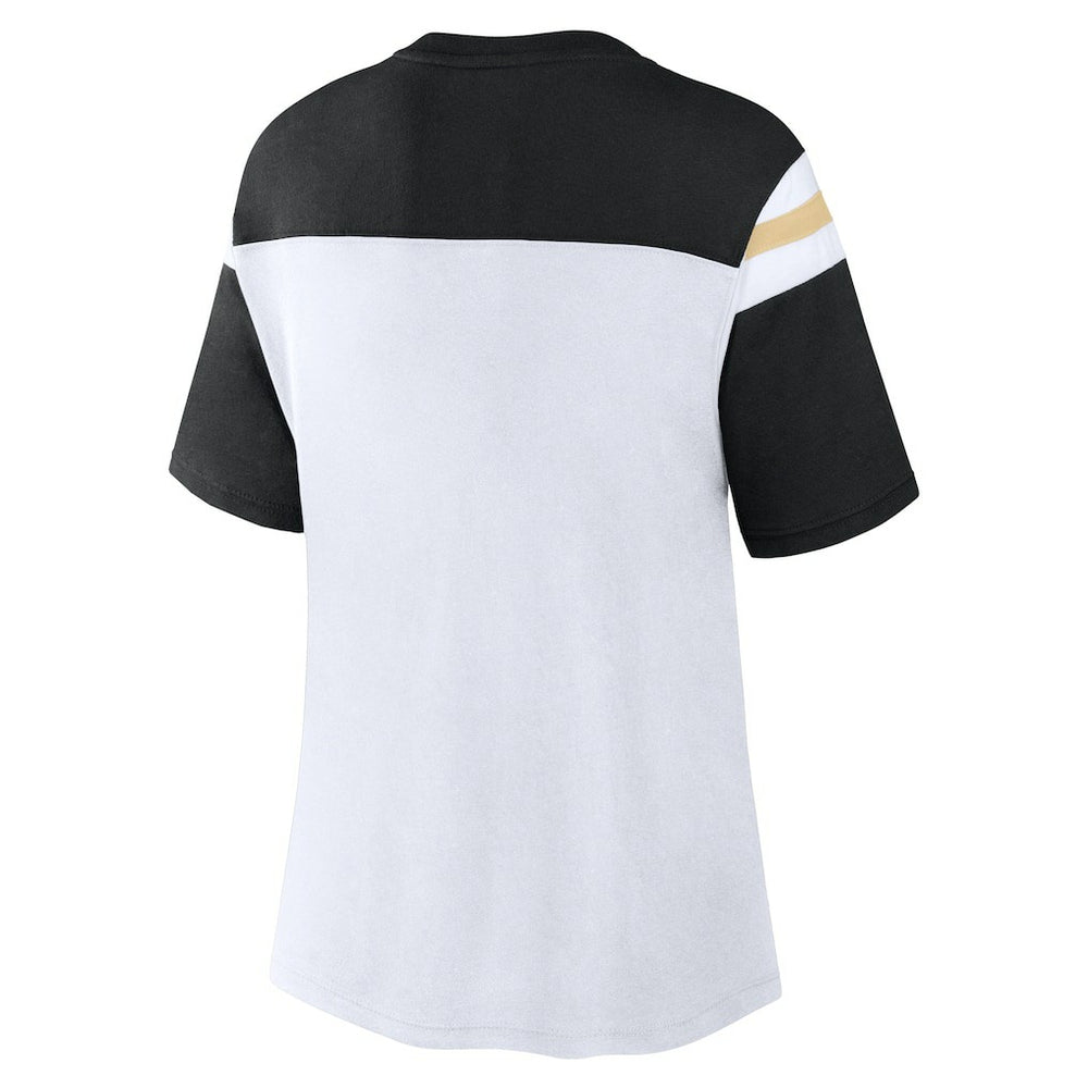 New Orleans Saints Women's Cheer Chant Fashion Crop Top White/Black | Fanatics