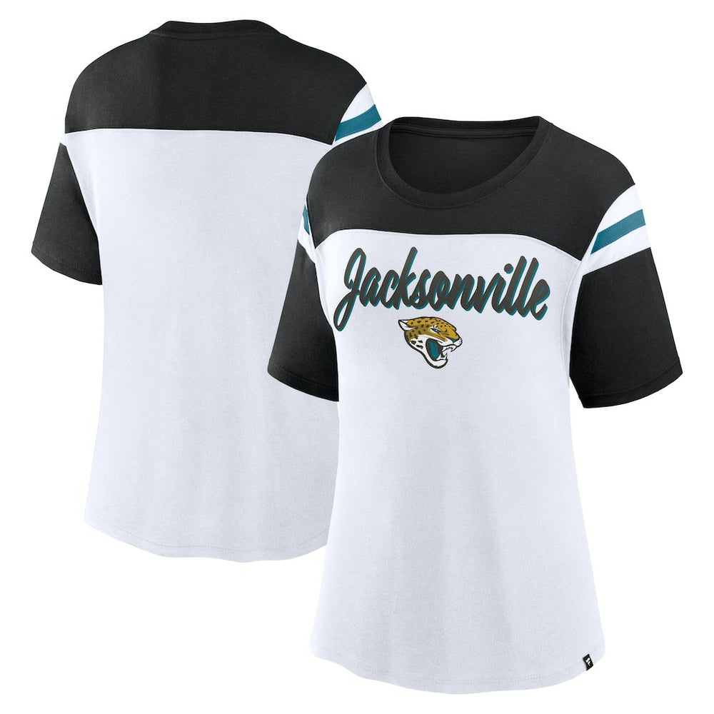 Jacksonville Jaguars Women's Cheer Chant Fashion Crop Top White/Black | Fanatics