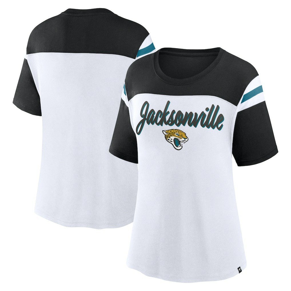 Jacksonville Jaguars Women's Cheer Chant Fashion Crop Top White/Black | Fanatics