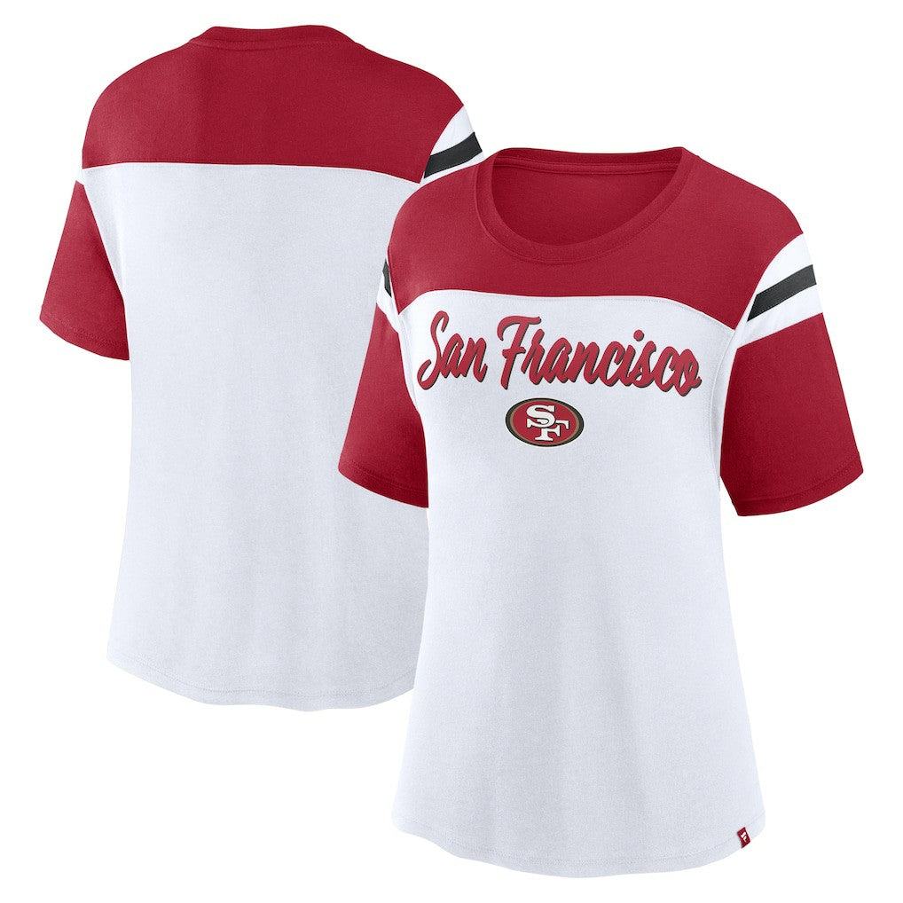 San Francisco 49ers Women's Cheer Chant Fashion Crop Top White/Scarlet | Fanatics