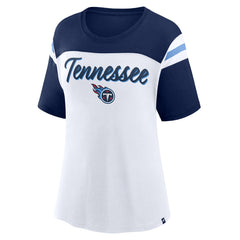 Tennessee Titans Women's Cheer Chant Fashion Crop Top White/Navy | Fanatics