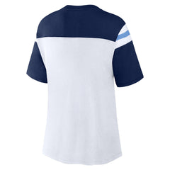 Tennessee Titans Women's Cheer Chant Fashion Crop Top White/Navy | Fanatics