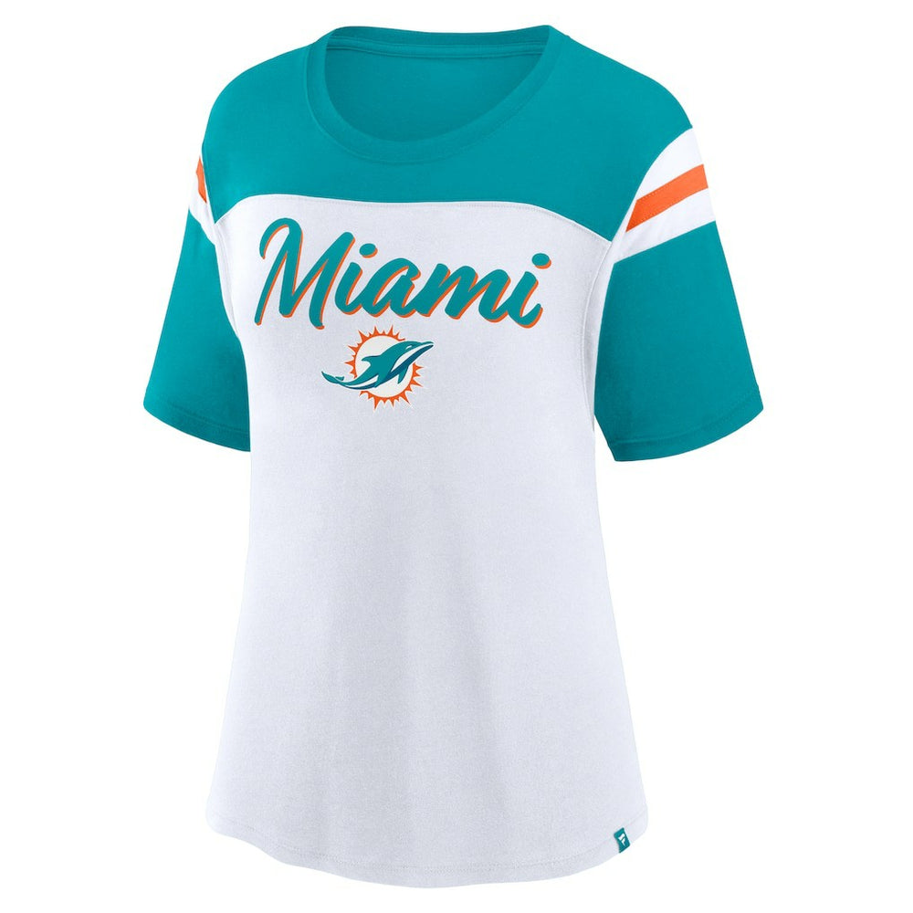 Miami Dolphins Women's Cheer Chant Fashion Crop Top White/Aqua | Fanatics