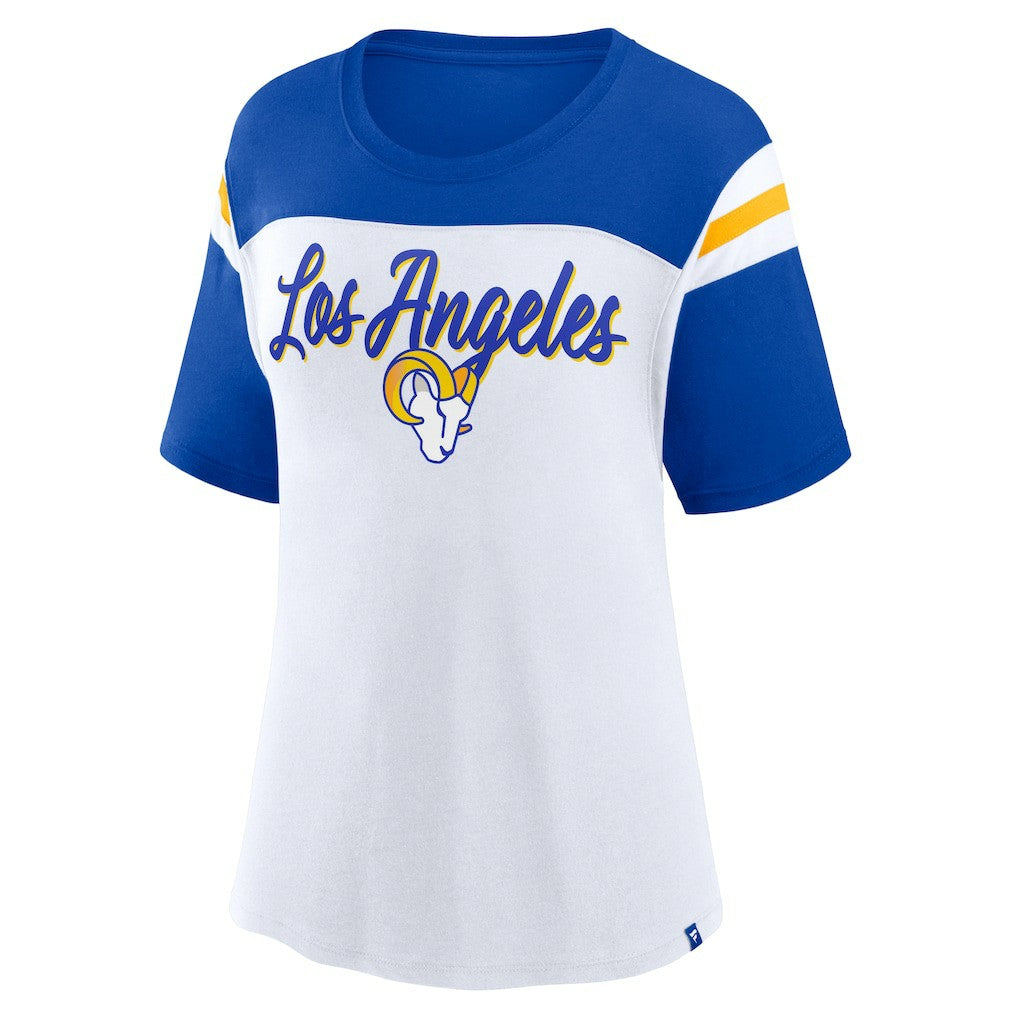 Los Angeles Rams Women's Cheer Chant Fashion Crop Top White/Royal | Fanatics