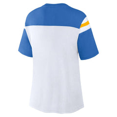 Los Angeles Chargers Women's Cheer Chant Fashion Crop Top White/Powder Blue | Fanatics