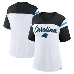 Carolina Panthers Women's Cheer Chant Fashion Crop Top White/Black | Fanatics