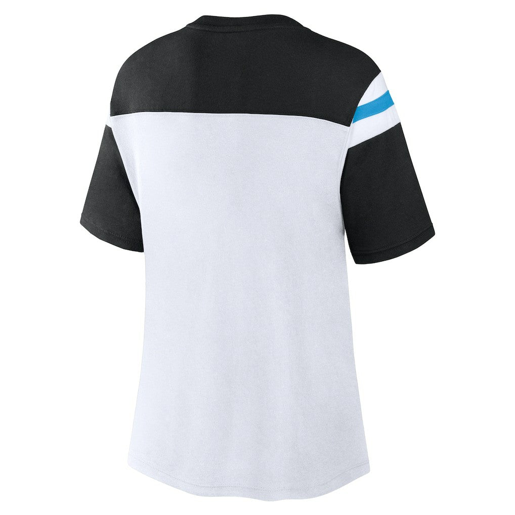 Carolina Panthers Women's Cheer Chant Fashion Crop Top White/Black | Fanatics