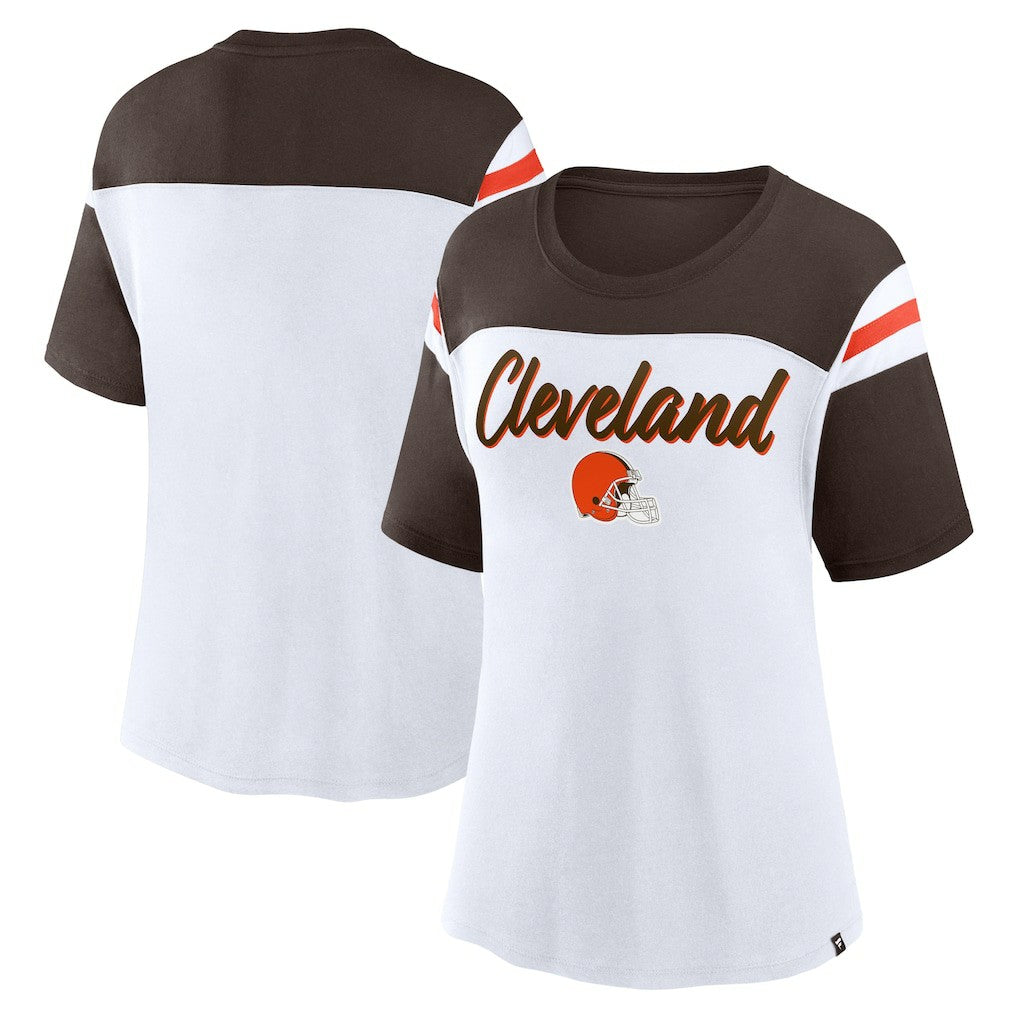 Cleveland Browns Women's Cheer Chant Fashion Crop Top White/Brown | Fanatics