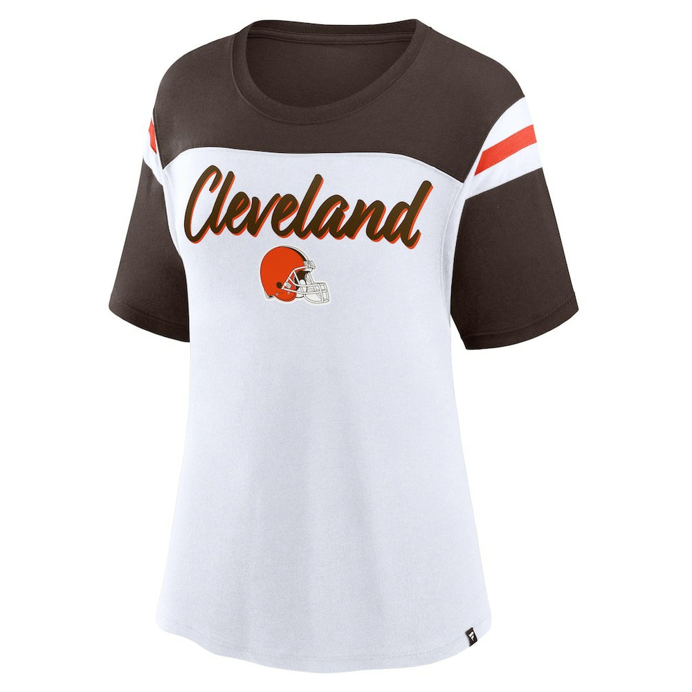 Cleveland Browns Women's Cheer Chant Fashion Crop Top White/Brown | Fanatics