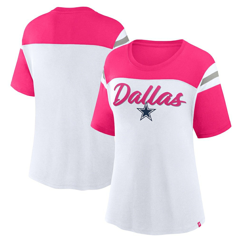 Dallas Cowboys Women's Cheer Chant Fashion Crop Top White/Pink | Fanatics
