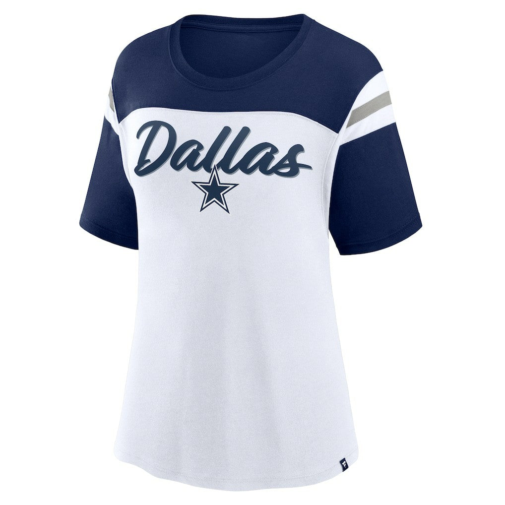 Dallas Cowboys Women's Cheer Chant Fashion Crop Top White/Navy | Fanatics