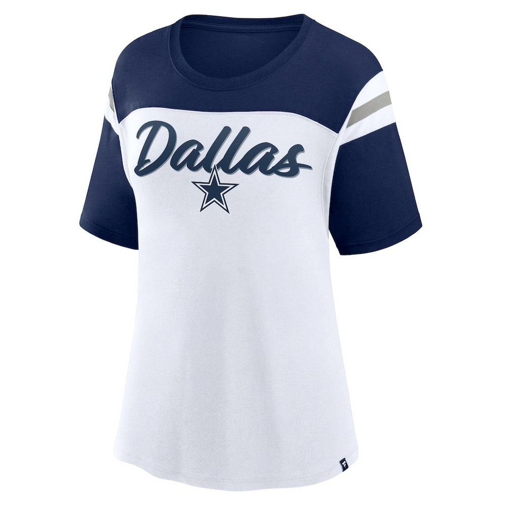 Dallas Cowboys Women's Cheer Chant Fashion Crop Top White/Navy | Fanatics