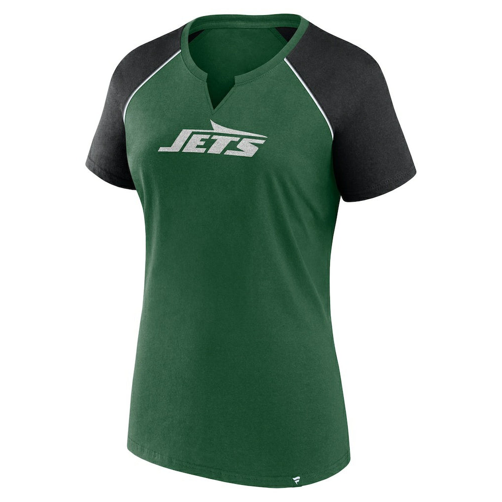 New York Jets Women's Glittered Primary Raglan T-Shirt Green/Black | Fanatics