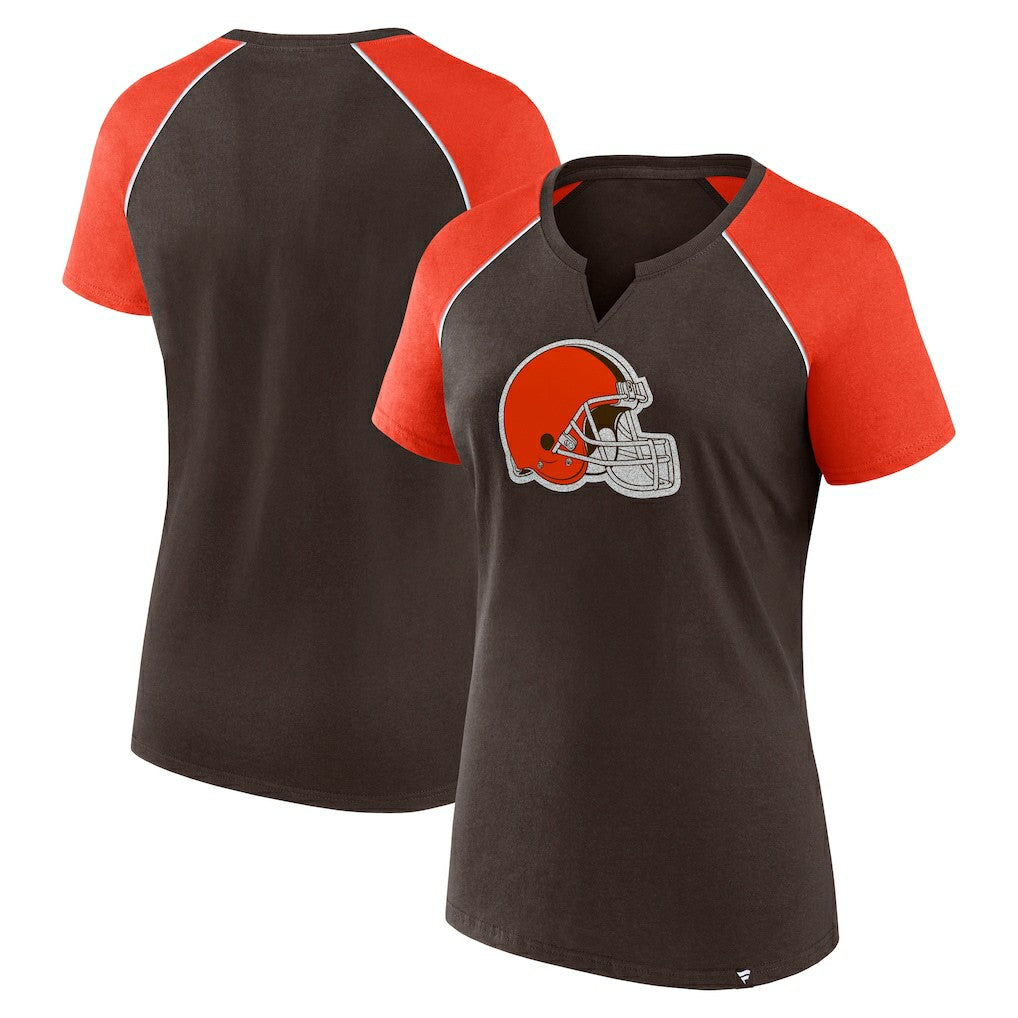Cleveland Browns Women's Glittered Primary Raglan T-Shirt Brown/Orange | Fanatics