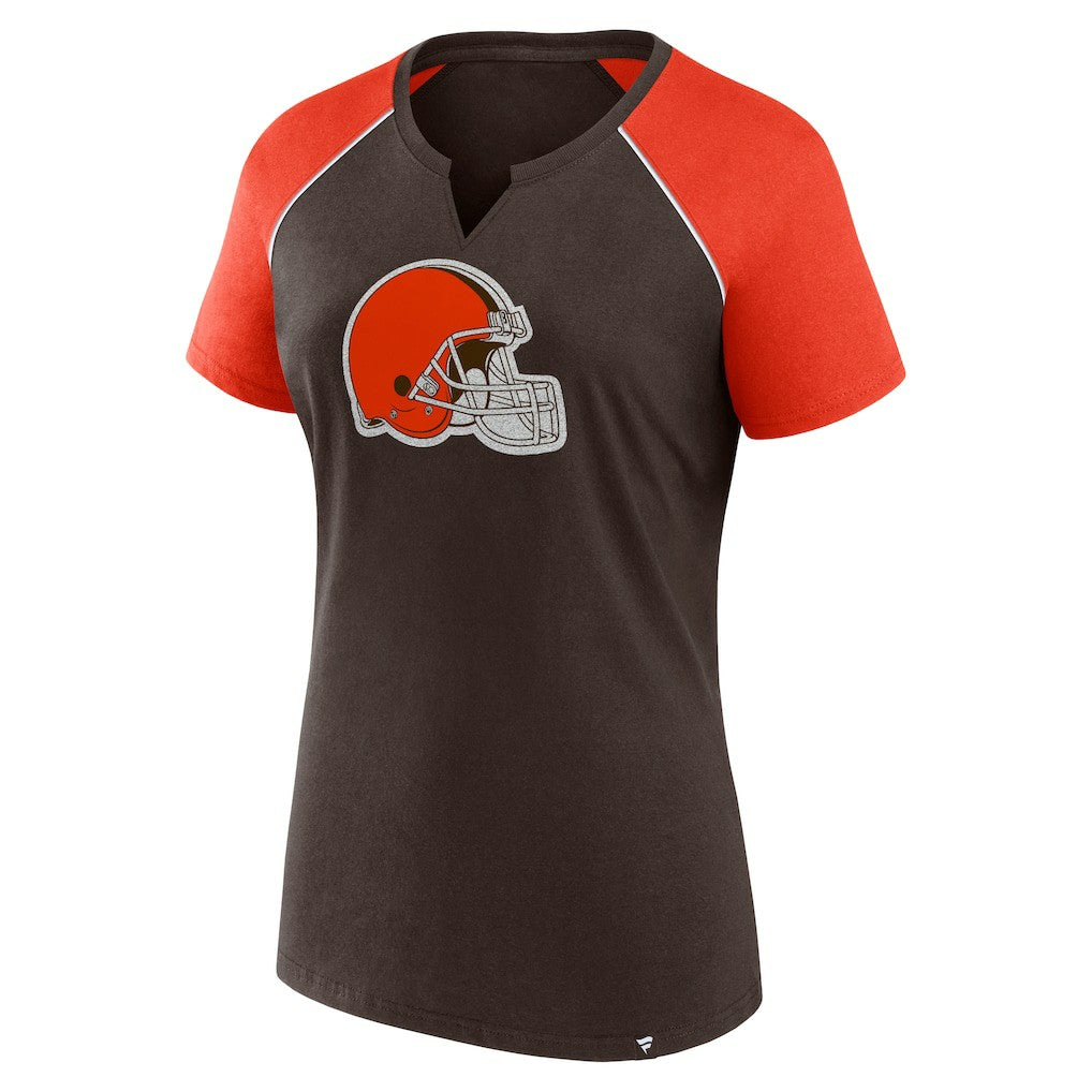 Cleveland Browns Women's Glittered Primary Raglan T-Shirt Brown/Orange | Fanatics