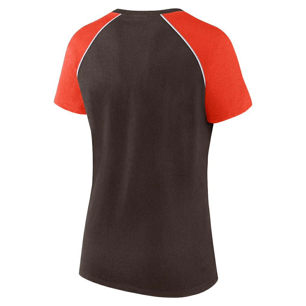 Cleveland Browns Women's Glittered Primary Raglan T-Shirt Brown/Orange | Fanatics