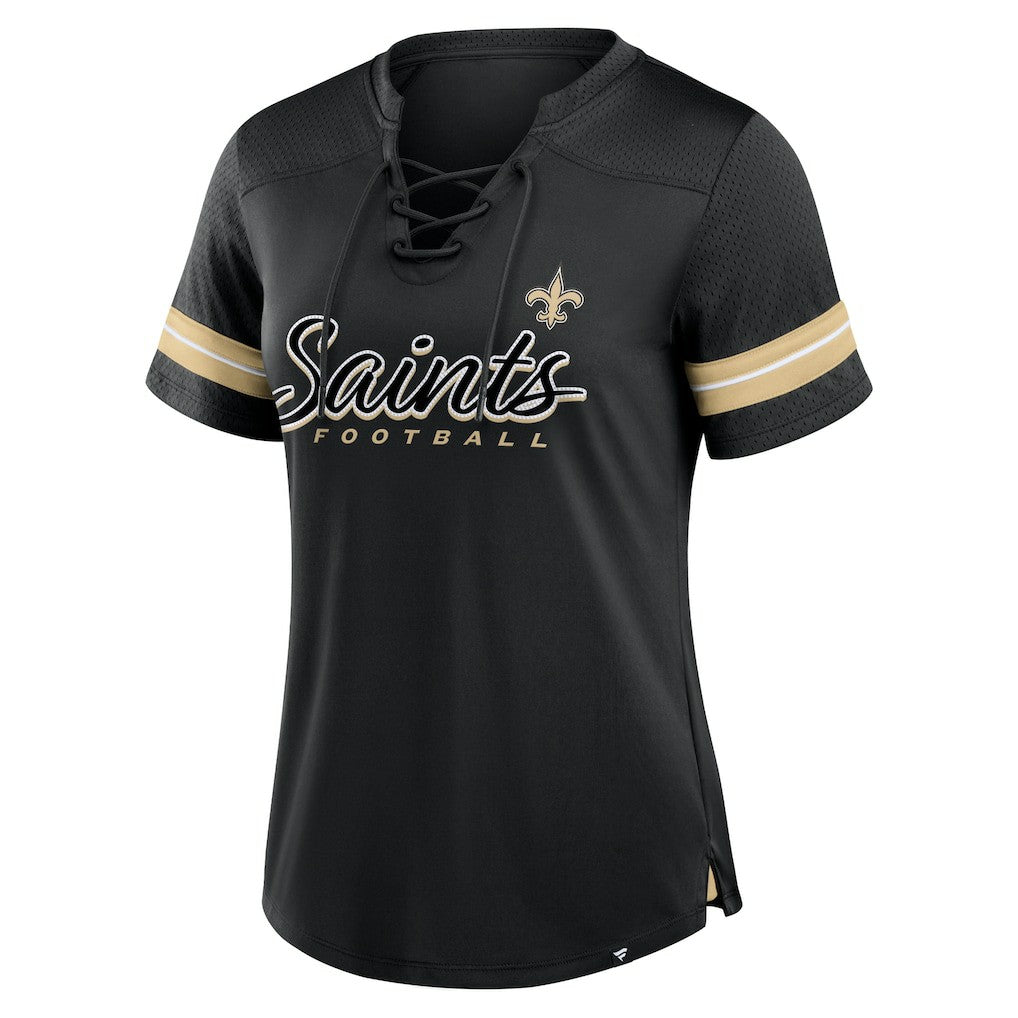 New Orleans Saints Women's Play Script Lace-Up T-Shirt Black | Fanatics