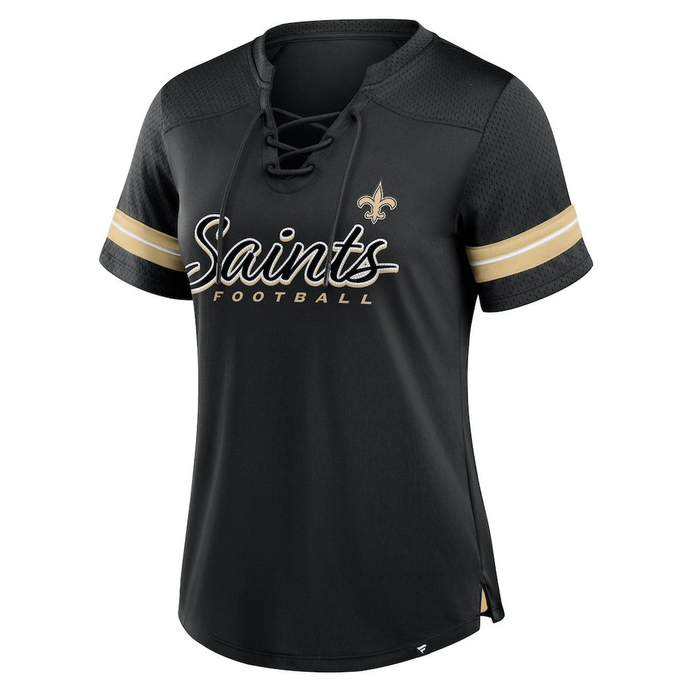 New Orleans Saints Women's Play Script Lace-Up T-Shirt Black | Fanatics