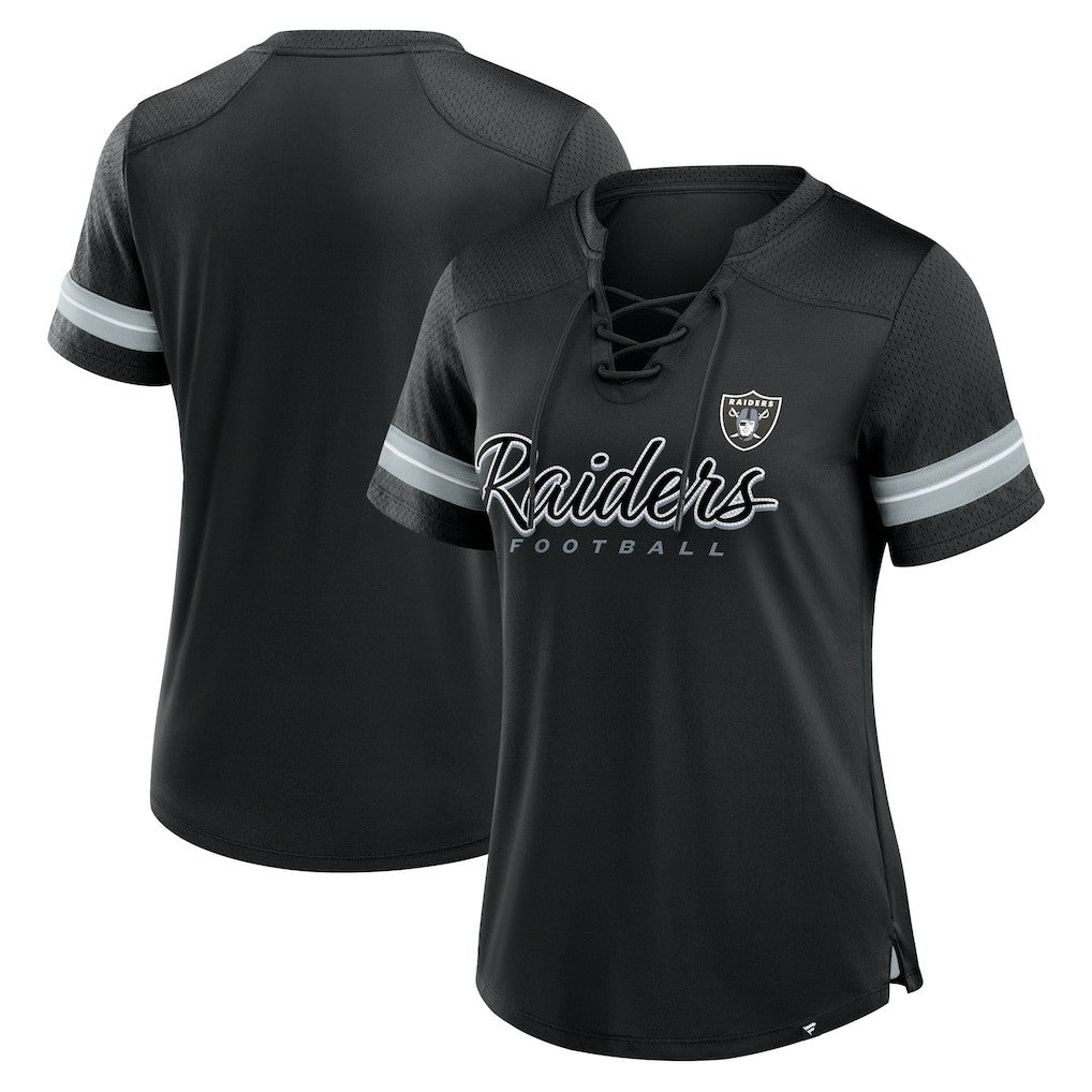 Las Vegas Raiders Women's Play Script Lace-Up T-Shirt Black | Fanatics