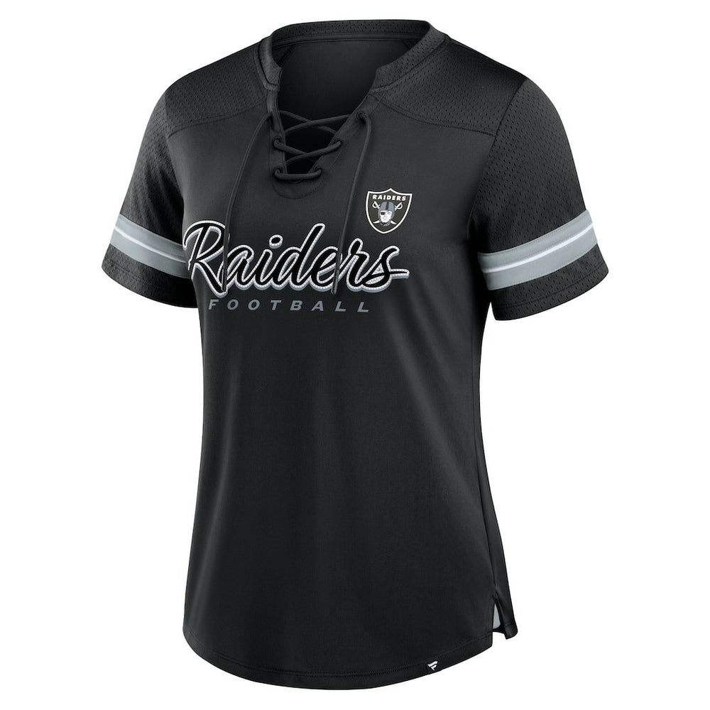 Las Vegas Raiders Women's Play Script Lace-Up T-Shirt Black | Fanatics