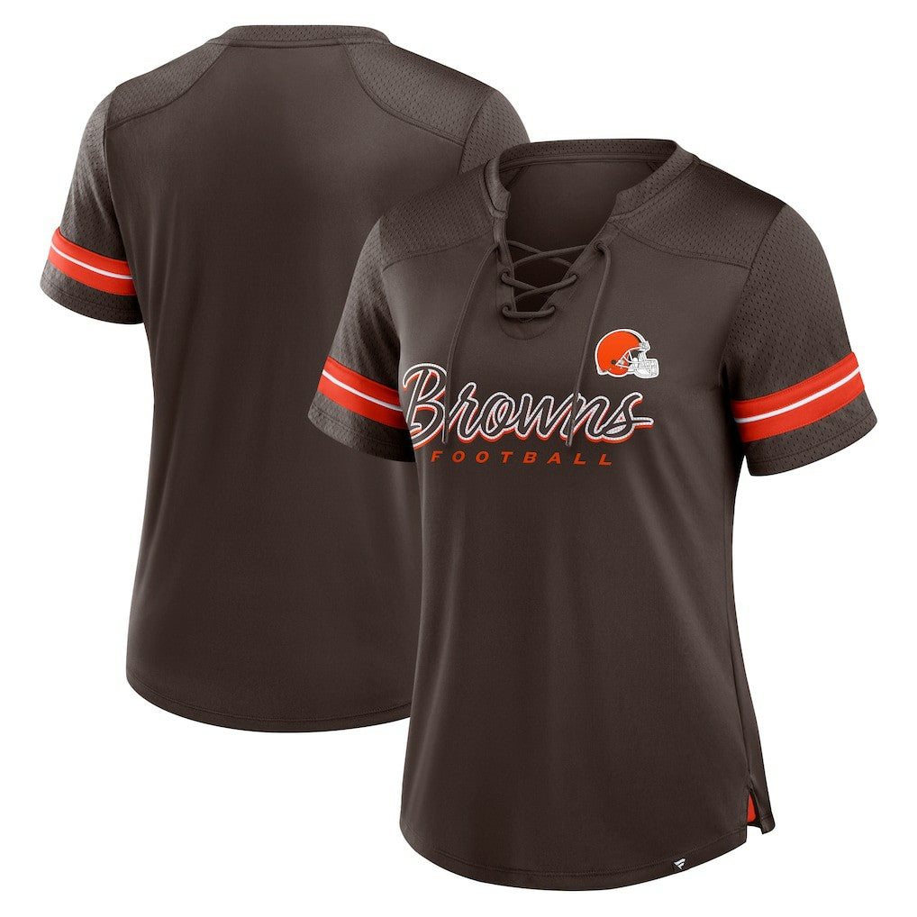 Cleveland Browns Women's Play Script Lace-Up T-Shirt Brown | Fanatics